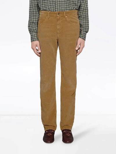 Shop Gucci Washed Velvet Corduroy Trousers In Brown