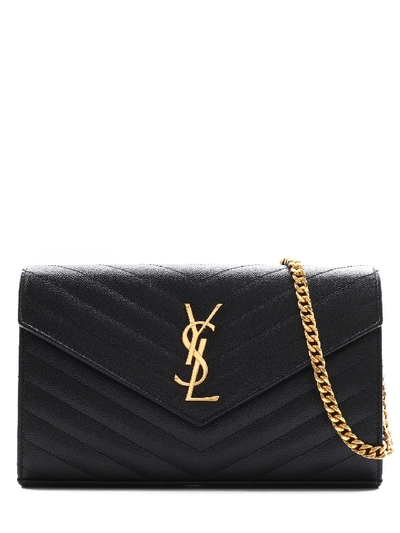 Shop Saint Laurent Envelope Chain Wallet In Black