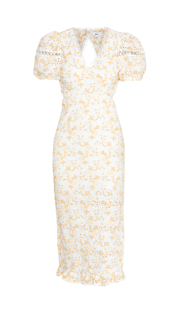 white and gold midi dress