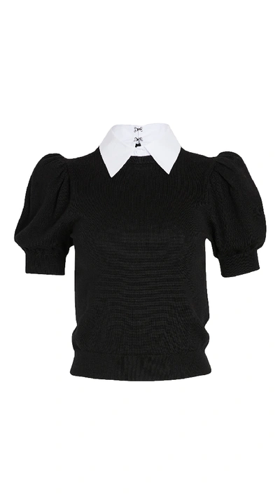 Shop Alice And Olivia Chase Sweater With Detachable Collar In Black/white