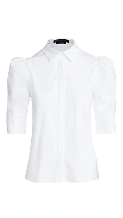 Shop Alice And Olivia Willa Scrunched Puff Sleeve Top In Off White