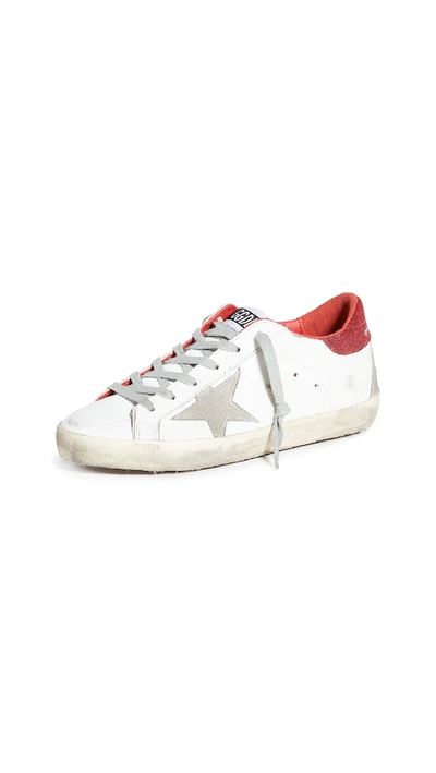 Shop Golden Goose Superstar Sneakers In White/ice/red
