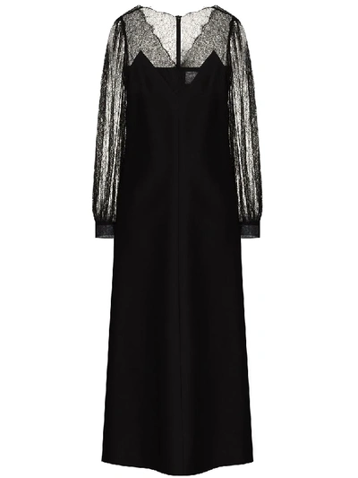 Shop Valentino Lace Detail Midi Dress In Black