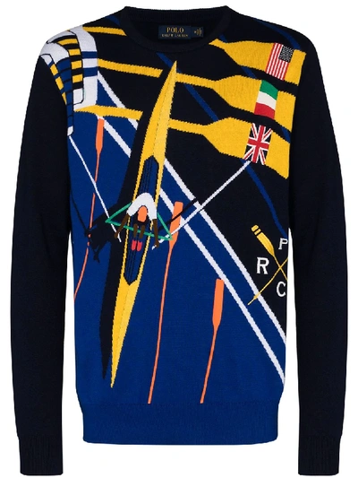 Shop Polo Ralph Lauren Rowing Motif Intarsia-knit Sweatshirt In Blue