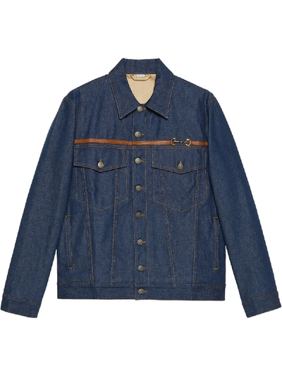 Shop Gucci Horsebit Detail Washed Denim Jacket In Blue