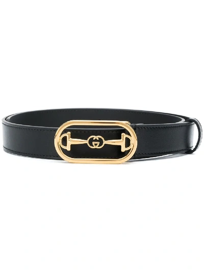 Shop Gucci Leather Horsebit Detail Belt In Black