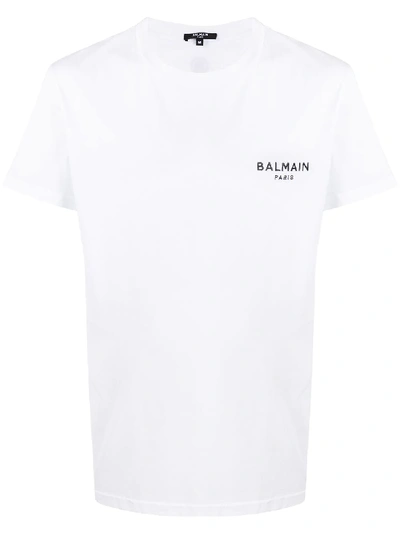 Shop Balmain Short Sleeve Logo T-shirt In White