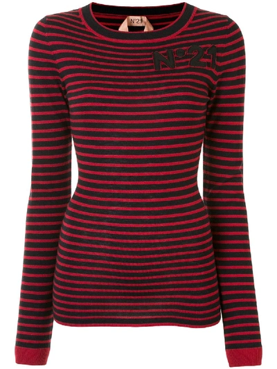 Shop N°21 Striped Knitted Top In Black