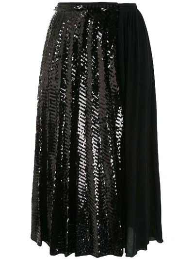 Shop N°21 Sequin Panel Pleated Skirt In Black