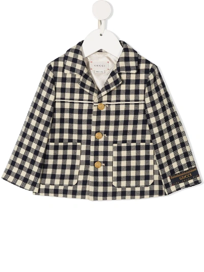 Shop Gucci Check Pattern Wool Jacket In Blue ,neutral