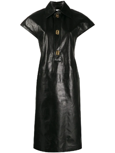 Shop Bottega Veneta Leather Shirt Dress In Black