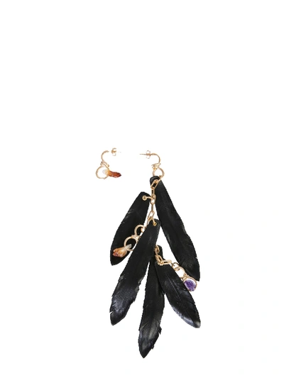 Shop Dsquared2 Earrings With Talisman And Feathers In Nero