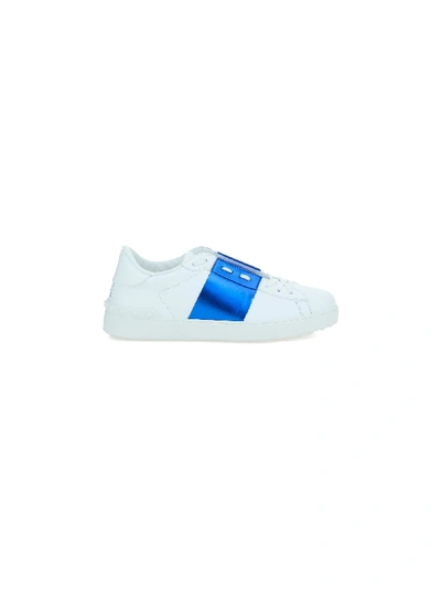 Shop Valentino Rockstuds Sneakers In Bianco/acid Bluette/bianco