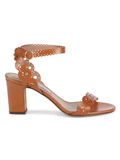 Shop Tabitha Simmons Bobbin Lasercut Leather Ankle-strap Sandals In Cognac
