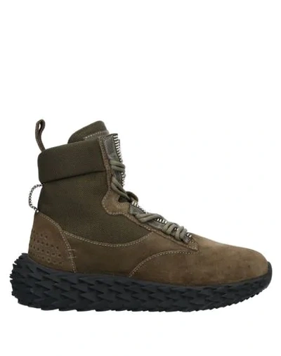 Shop Giuseppe Zanotti Man Sneakers Military Green Size 7 Soft Leather