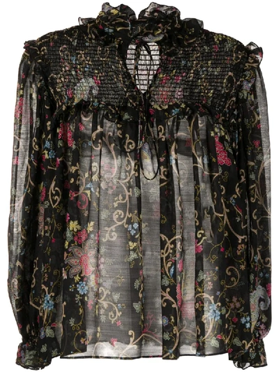 Shop Etro Floral Embroidered Blouse In Black