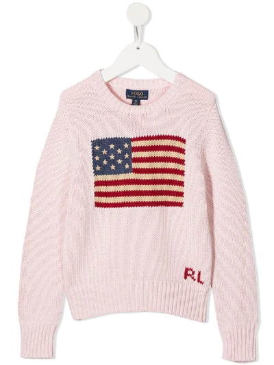 Shop Ralph Lauren Crocheted Flag Jumper In Pink