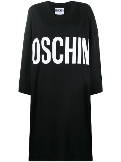 Shop Moschino Logo Print Oversized Dress In Black
