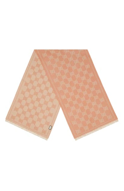 Shop Gucci Lady Moul Gg Jacquard Wool Scarf In Pink/ Beige