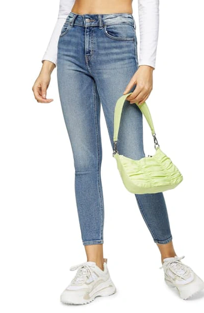 Shop Topshop High Waist Skinny Jeans In Mid Denim