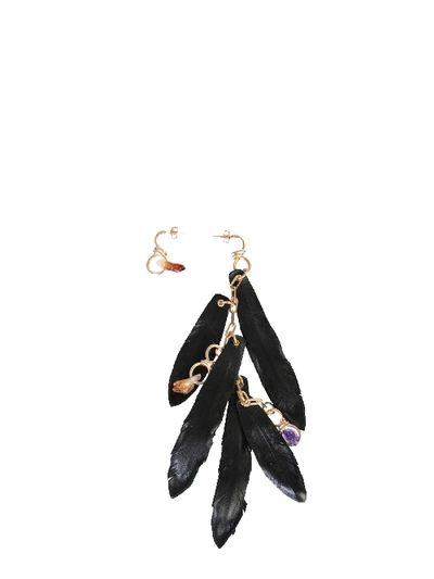 Shop Dsquared2 Earrings With Talisman And Feathers In Black