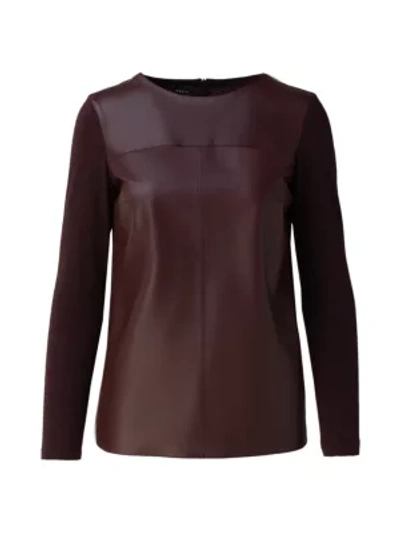 Shop Akris Leather-front Cashmere & Silk Jersey Raglan Top In Dark Carmin