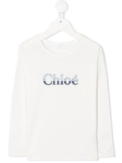 Shop Chloé Long Sleeve Cotton T-shirt In White