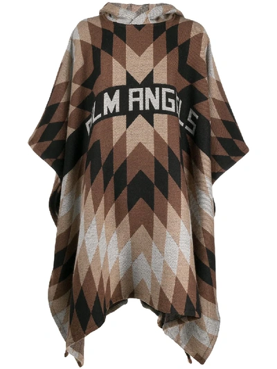 Shop Palm Angels Geometric Hooded Poncho In Brown