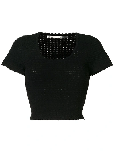 Shop Alice And Olivia Ciara Cropped Knitted Top In Black