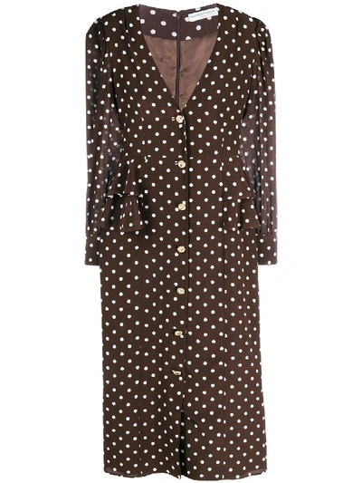 Shop Alessandra Rich Polka Dot Button-through Midi Dress In Brown