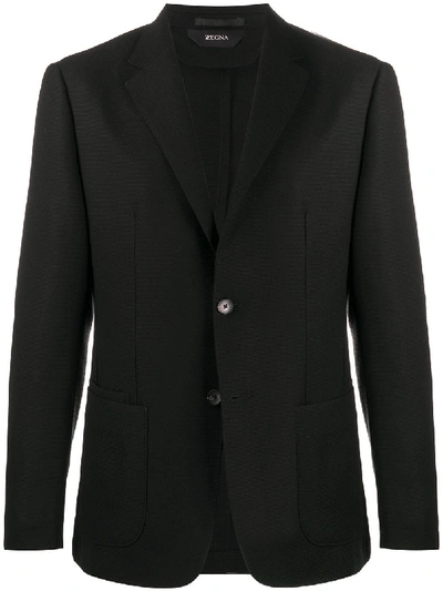 Shop Z Zegna Long-sleeved Dart Detail Blazer In Black