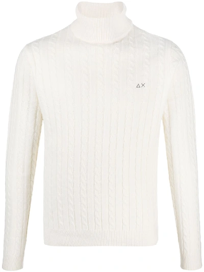 Shop Sun 68 Cable-knit Roll-neck Jumper In White