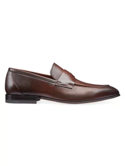 Shop Santoni Leather Penny Loafers In Brown