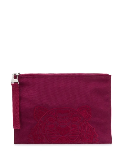 Shop Kenzo Tiger-embroidered Clutch In Red