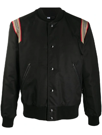 Shop Burberry Icon Stripe Bomber Jacket In Black