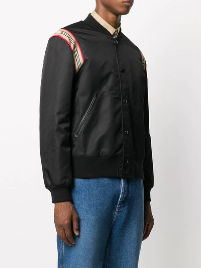 Shop Burberry Icon Stripe Bomber Jacket In Black