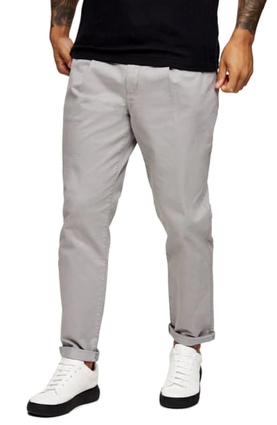 Shop Topman Pleated Front Tapered Trousers In Grey