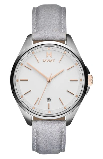 Shop Mvmt Coronada Leather Strap Watch, 32mm In Light Grey/ White/ Silver