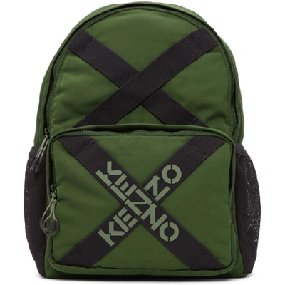 Shop Kenzo Green Taped Sport Logo Backpack In 51 Dark Kha