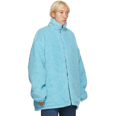 Shop Balenciaga Blue Fleece Oversized Zip-up Jacket In 5840 Blue