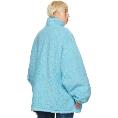 Shop Balenciaga Blue Fleece Oversized Zip-up Jacket In 5840 Blue
