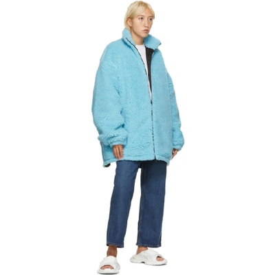 Shop Balenciaga Blue Fleece Oversized Zip-up Jacket In 5840 Blue