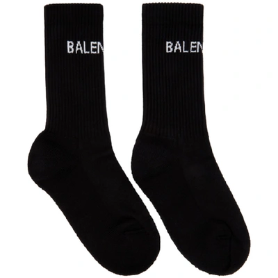 Shop Balenciaga Black Logo Tennis Socks In 1077 Blk/wt