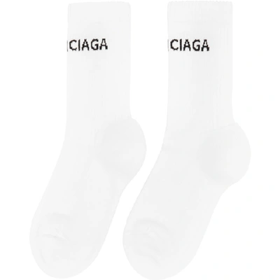 Shop Balenciaga White Logo Tennis Socks In 9060 Wt/blk