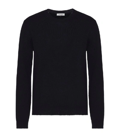 Shop Valentino Rockstud Knitted Sweater In Navy