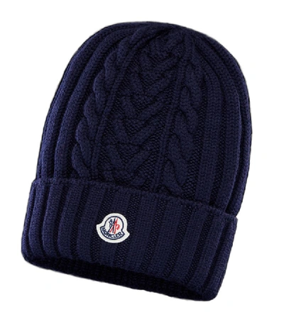 Shop Moncler Wool Logo Beanie Hat