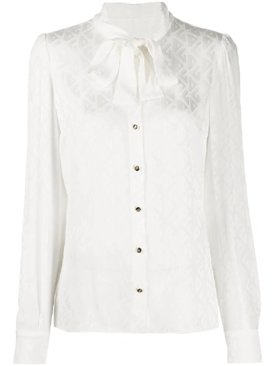 Shop Dolce & Gabbana Pussy Bow Dg-logo Jacquard Shirt In White