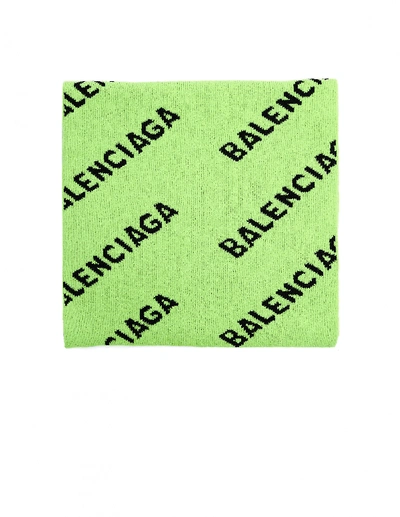 Shop Balenciaga Neon Green All Over Logo Scarf