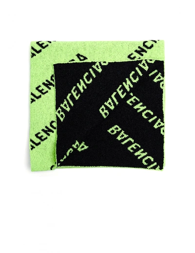 Shop Balenciaga Neon Green All Over Logo Scarf