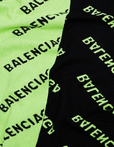 Shop Balenciaga Neon Green All Over Logo Scarf